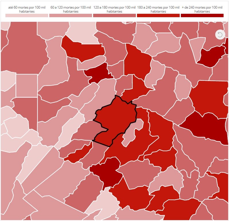 mapa Letalidade da covid-19 sobe em Maringá