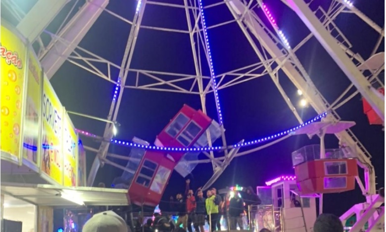 Cabine de roda gigante de parque de diversão na Expoingá, trava de cabeça para baixo e mulher passa mal em Maringá 1 acidente parque de diversao Cabine de roda gigante de parque de diversão na Expoingá, trava de cabeça para baixo e mulher passa mal em Maringá