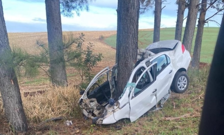 acidente Carro parte ao meio após bater em árvore no Paraná.