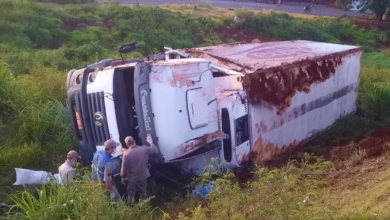 Foto de Motorista fica ferido após caminhão despencar de viaduto