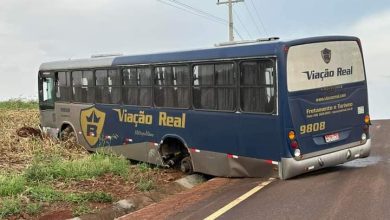 Foto de Roda se solta e ônibus vai parar fora da pista