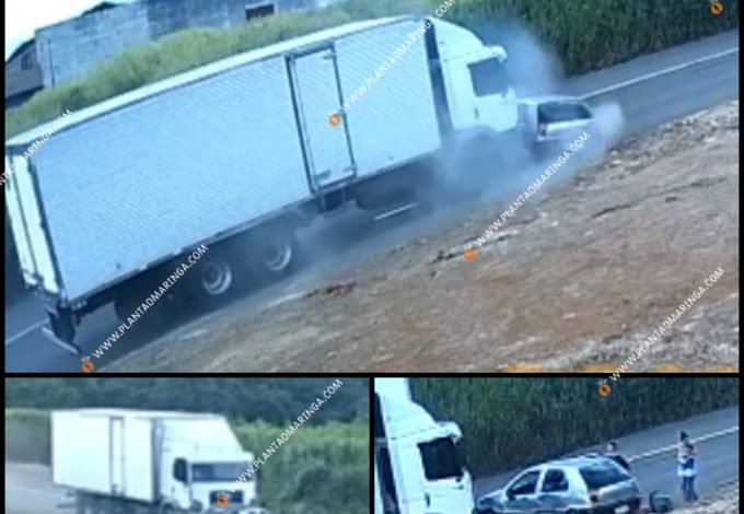 acidente e1707140361847 Carro com família é arrastado por caminhão após batida