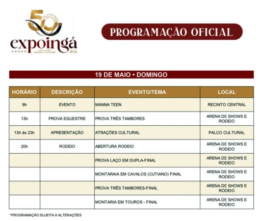 programacao expoinga O último dia da Expoingá