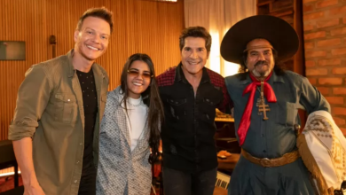 Foto de Baitaca e Michel Teló no programa Viver Sertanejo