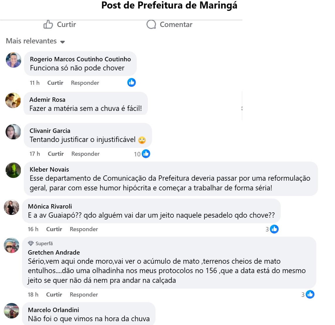 comentario prefeitura Prefeitura tenta lacrar nas redes sociais e leva invertida de críticas